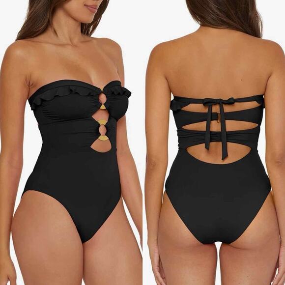 Soluna Swim Standard Buckle Up One Piece Bandeau Swimsuit Size Large - Picture 3 of 8